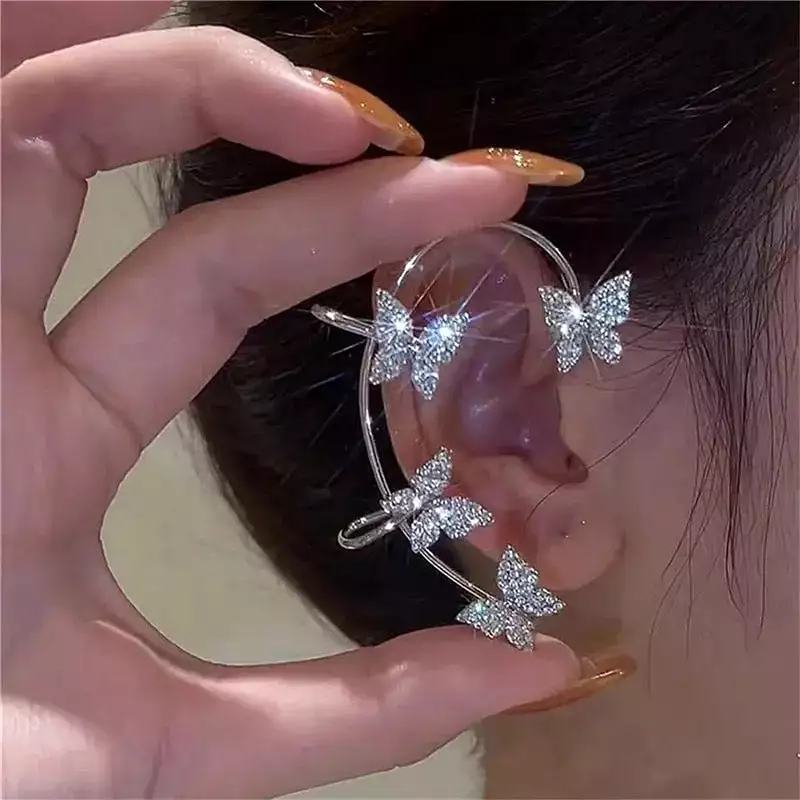 1 Pc Fashion Shining Zircon Butterfly Ear Clip Earrings for Women Girls X4440589