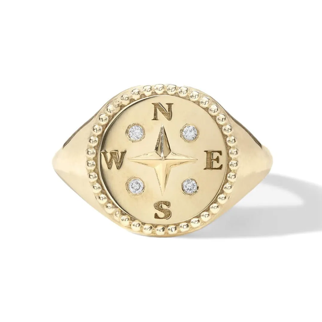 10K Gold Compass Signet Ring