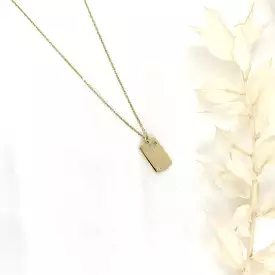 10k Yellow Gold Dog Tag with Heart-Cut out and CZ Necklace