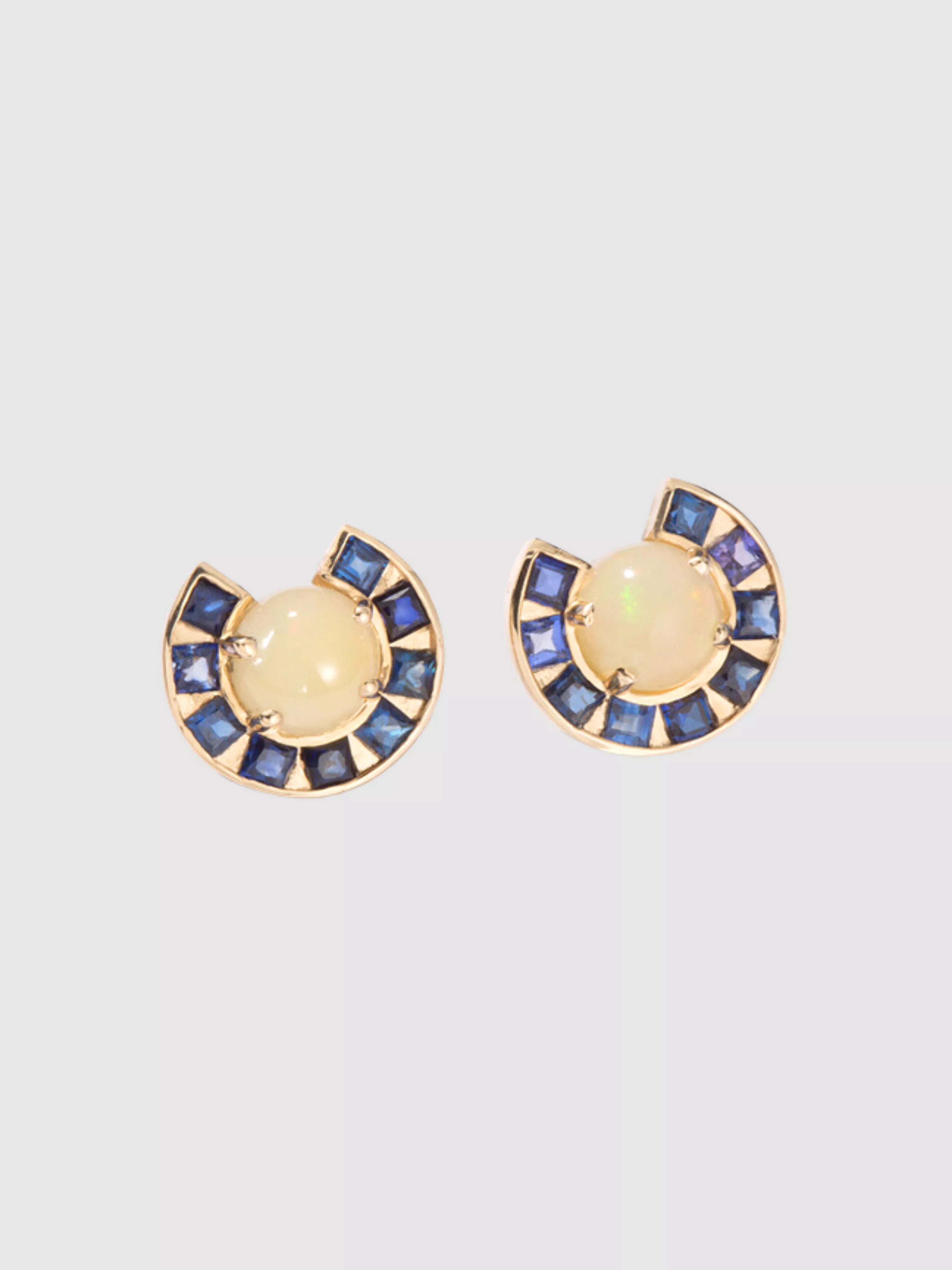 14K Yellow Gold Sapphire Moon Earrings