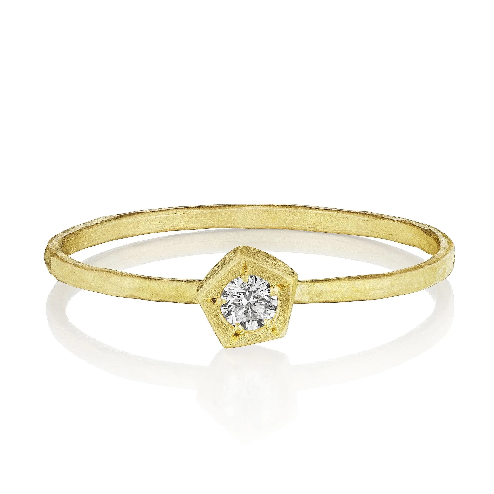 18K Gold Rock Ring with Bezel Set Diamond