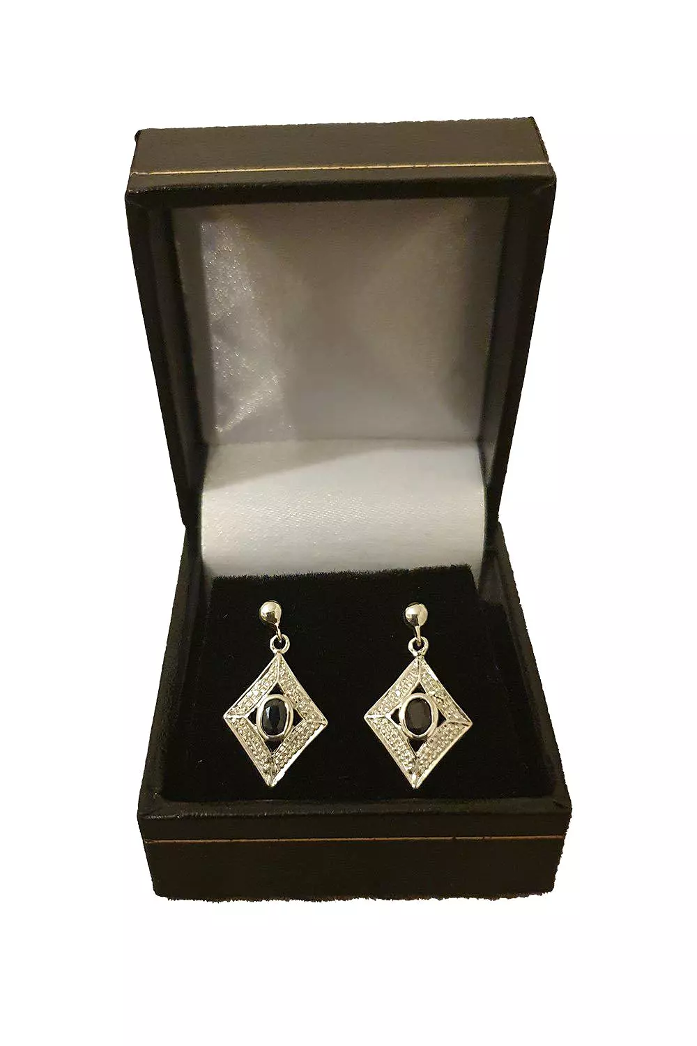 925 STERLING SILVER Unbranded Diamond Shaped Black Sapphire Earrings (0.7)