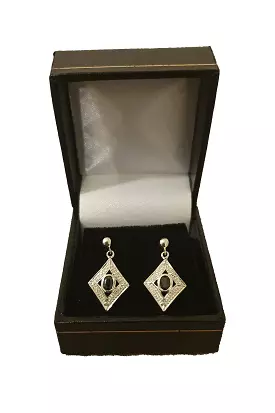 925 STERLING SILVER Unbranded Diamond Shaped Black Sapphire Earrings (0.7)