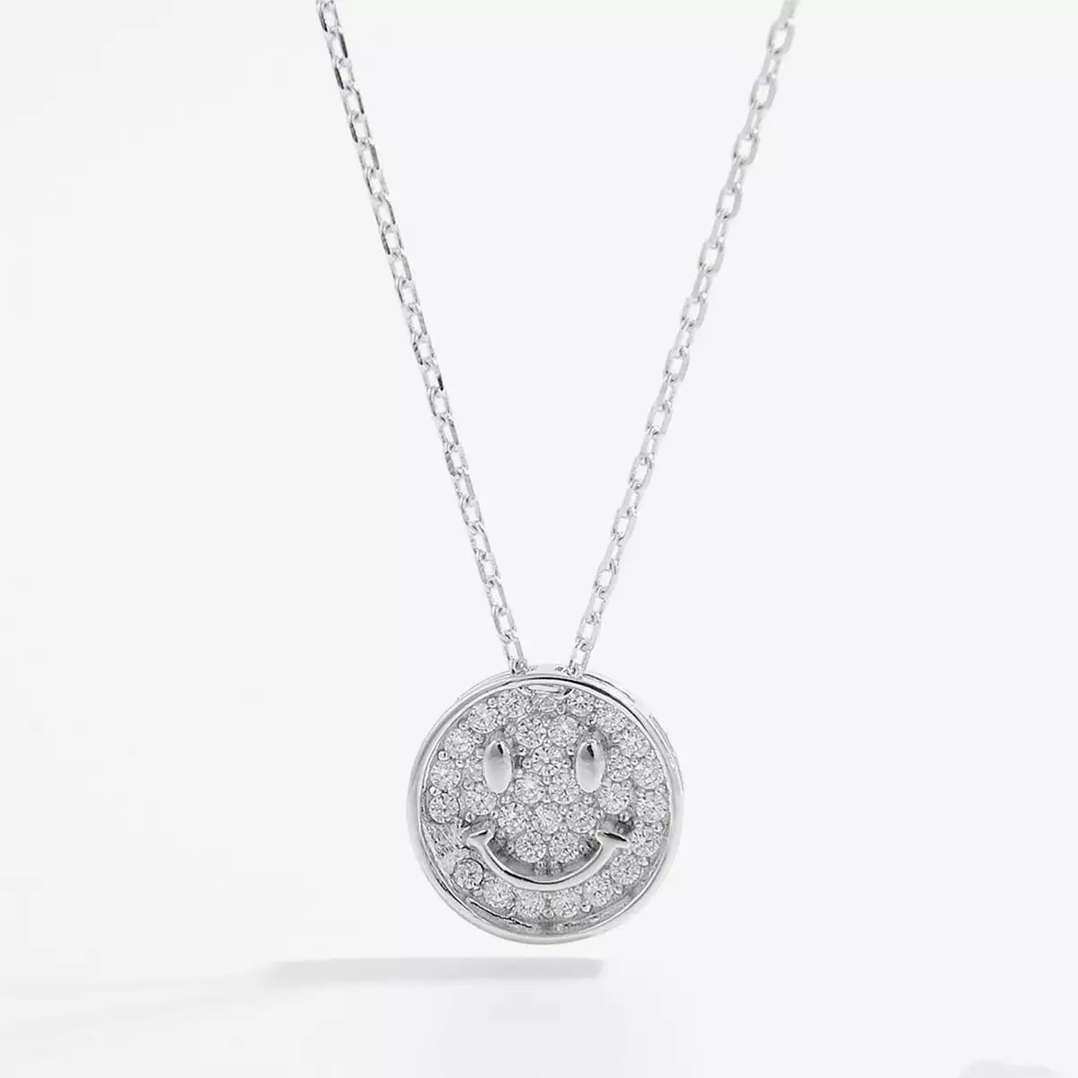 925 Sterling Silver Zircon Smiley Face Necklace