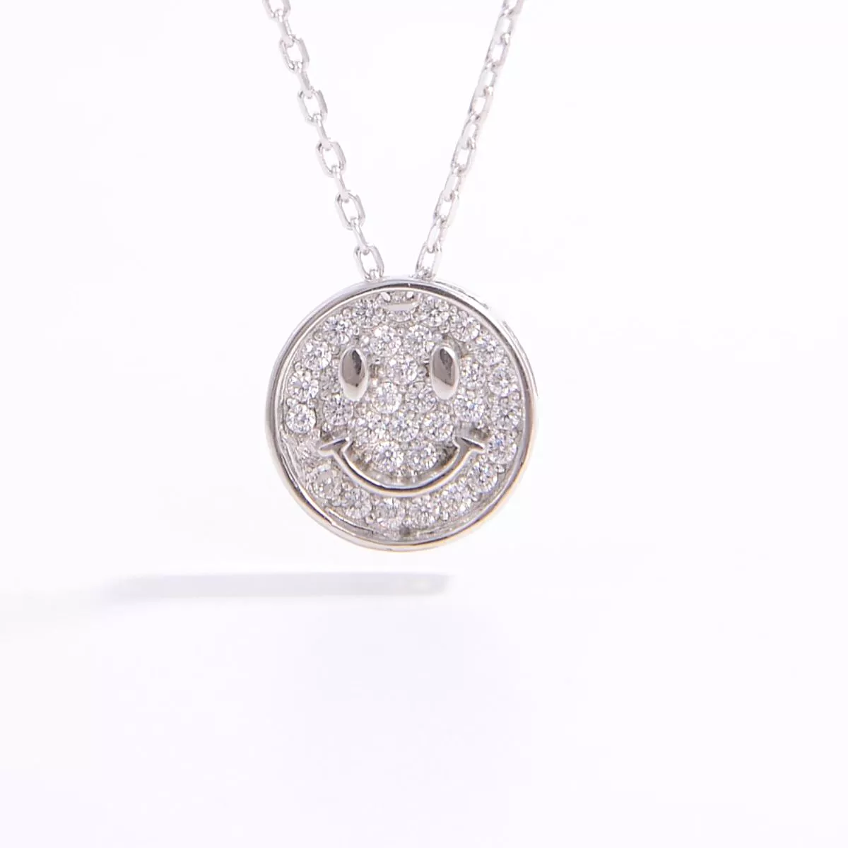 925 Sterling Silver Zircon Smiley Face Necklace