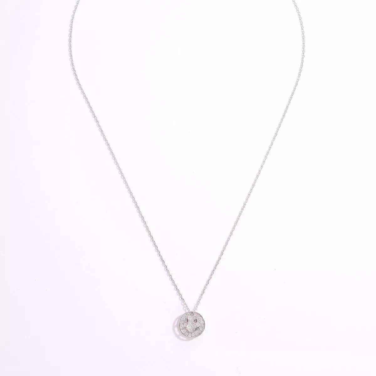 925 Sterling Silver Zircon Smiley Face Necklace