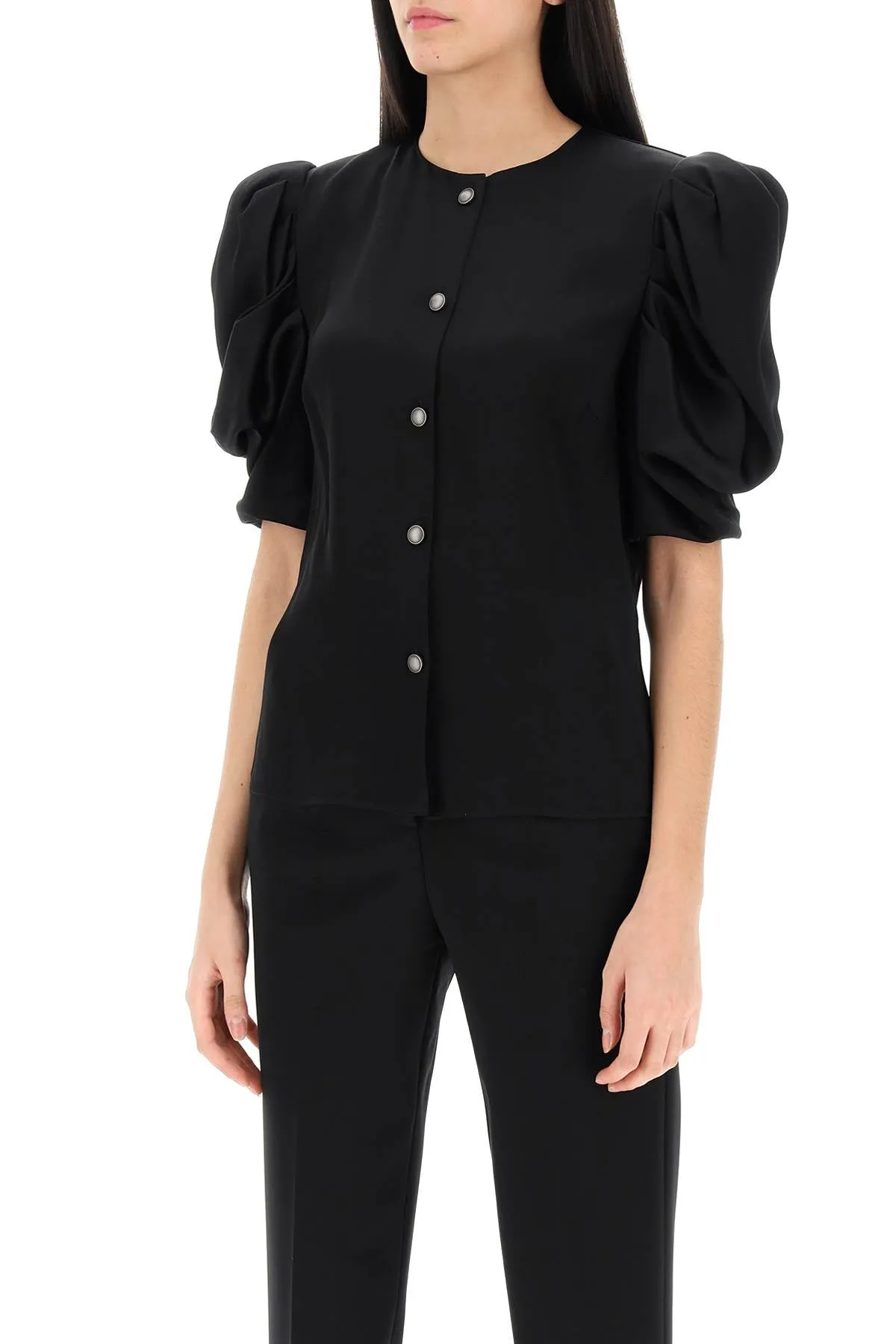 Alessandra rich envers satin blouse with bouffant sleeves FABX3616 F4202 BLACK