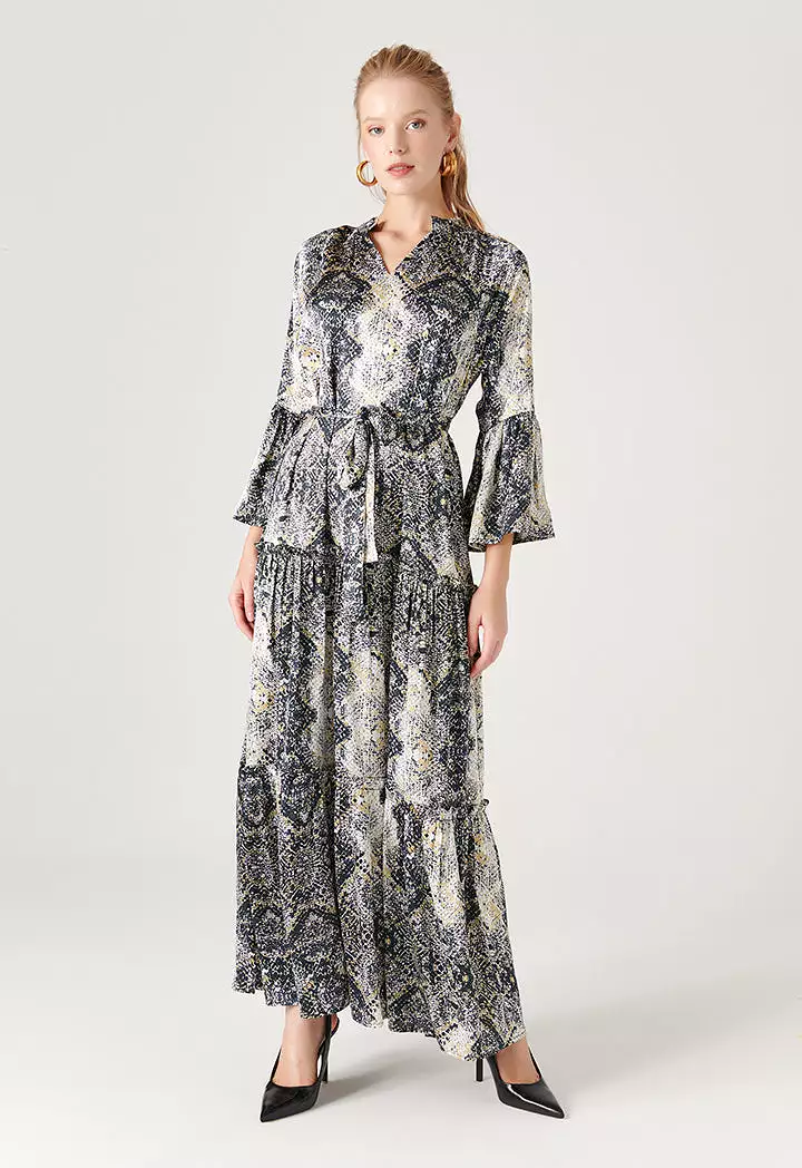 All Over Snake Printed Tiered Dress