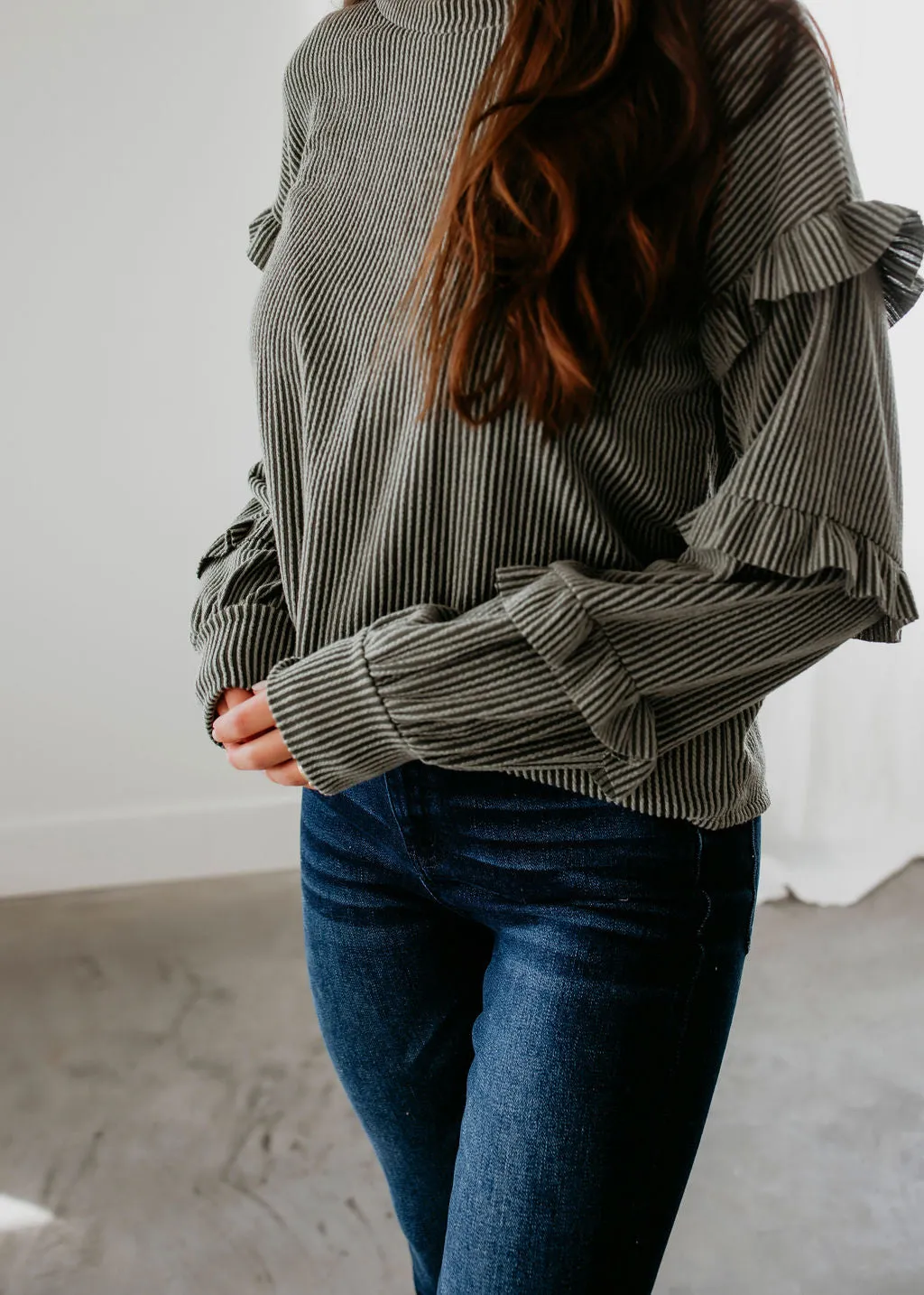 Andrea Ribbed Ruffle Detail Sweater