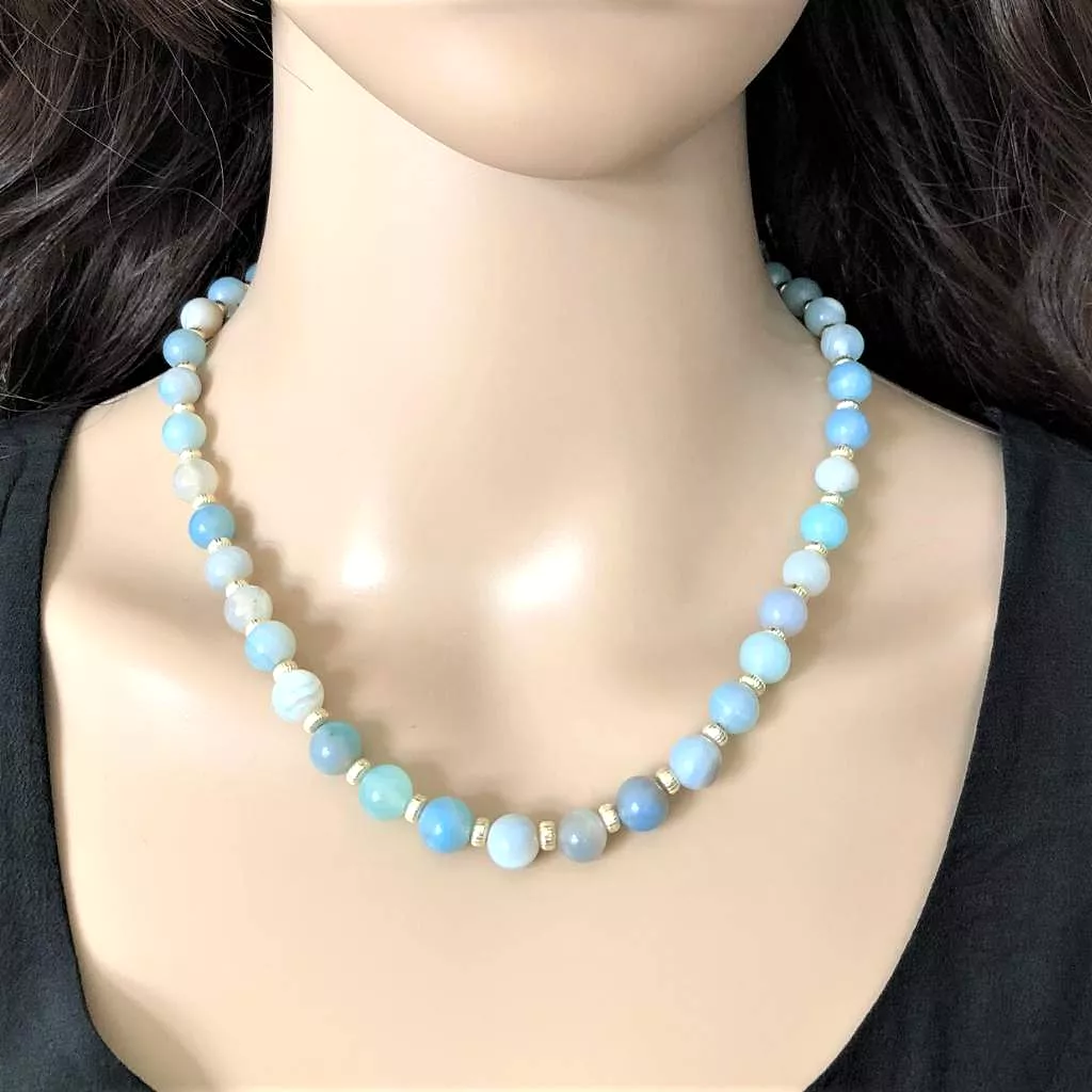 Arctic Blue Agate and Silver Beaded Necklace