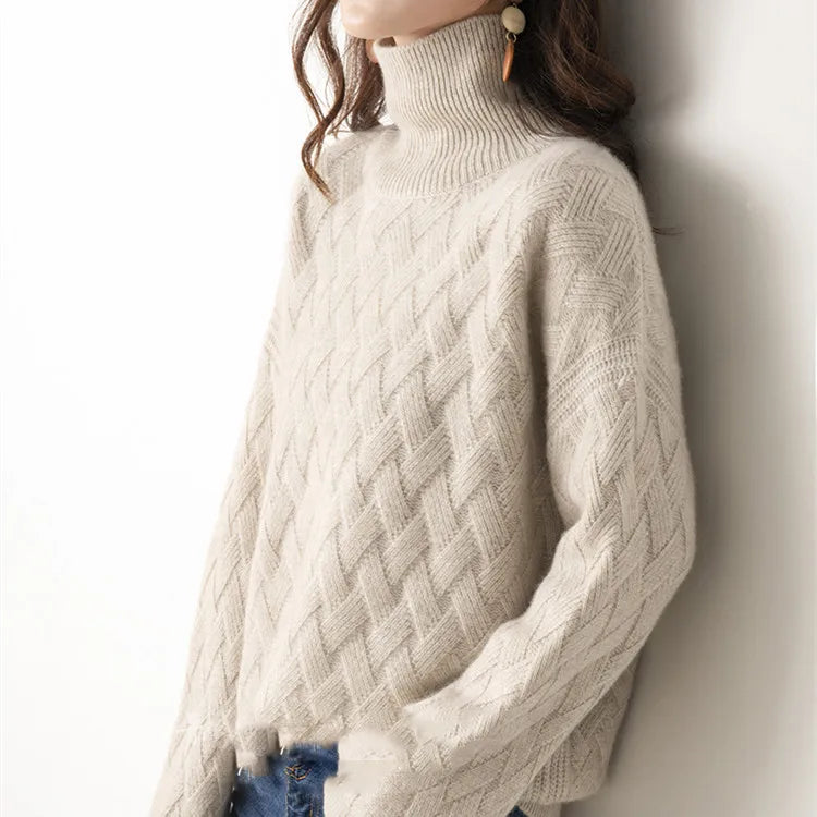 Ashore Shop Autumn and winter turtleneck cashmere sweater woman  new style languid breeze loose thick pullover underlay 100% woo