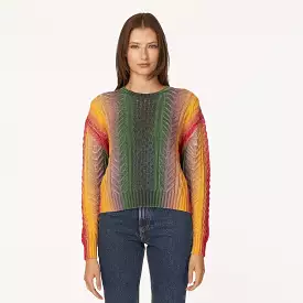 Autumn Cashmere - Gradient Striped Cable Crew - Bright Combo