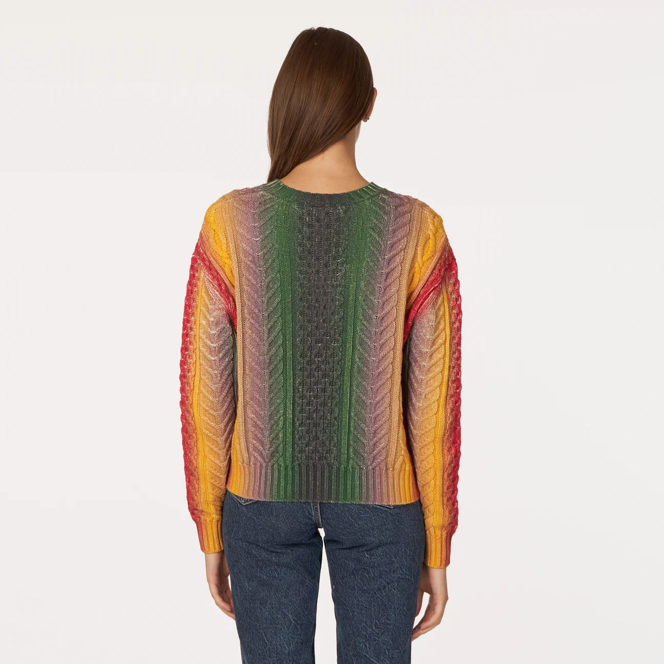 Autumn Cashmere - Gradient Striped Cable Crew - Bright Combo