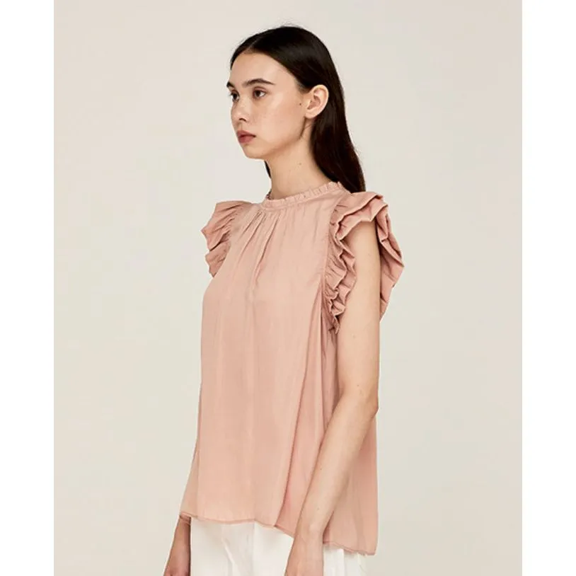 Ayla Grade and Gather Pink Clay Bubble Sleeve Satin Blouse