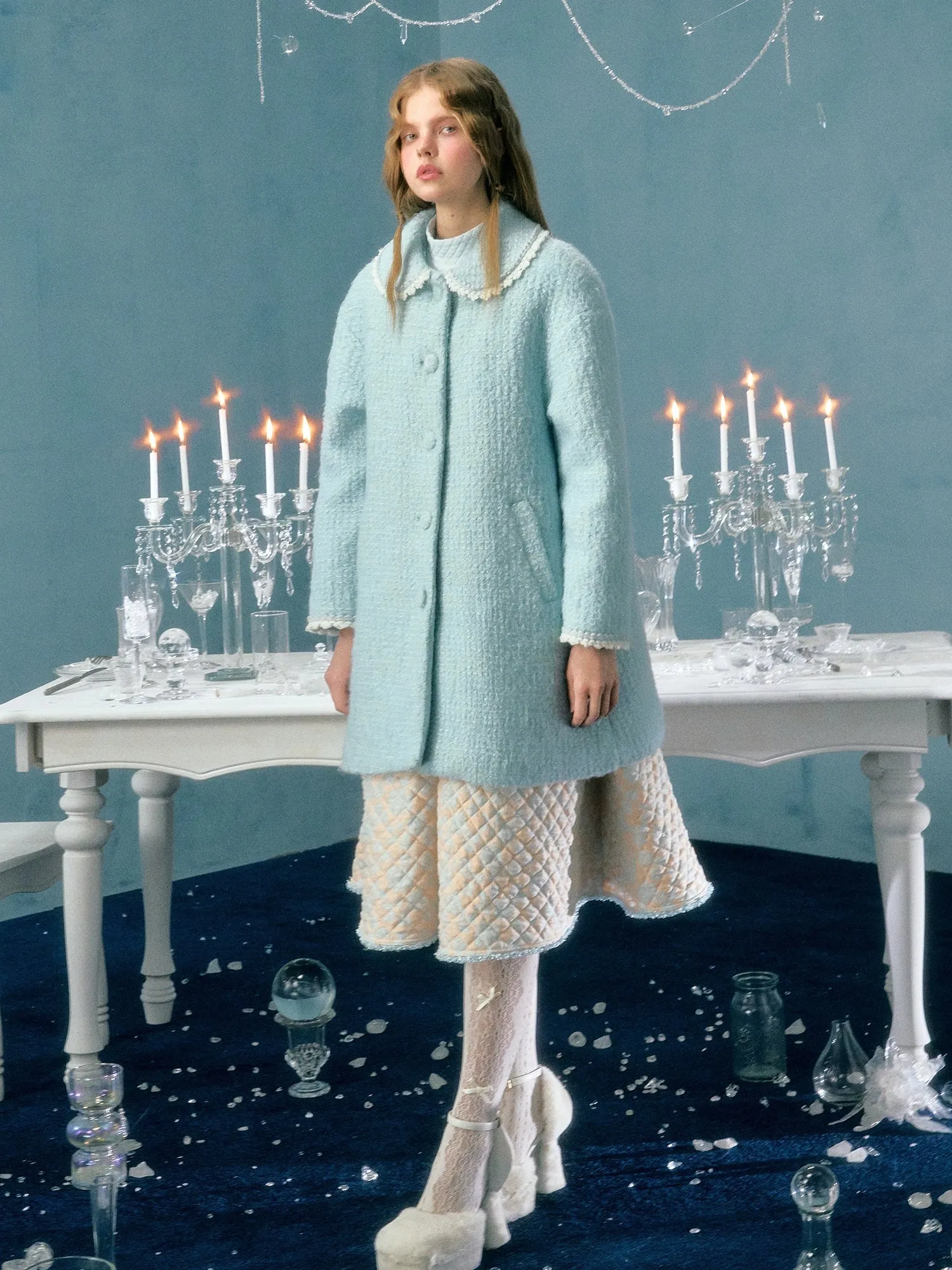 Back Ribbon Lace Stitch Mid-length Coat