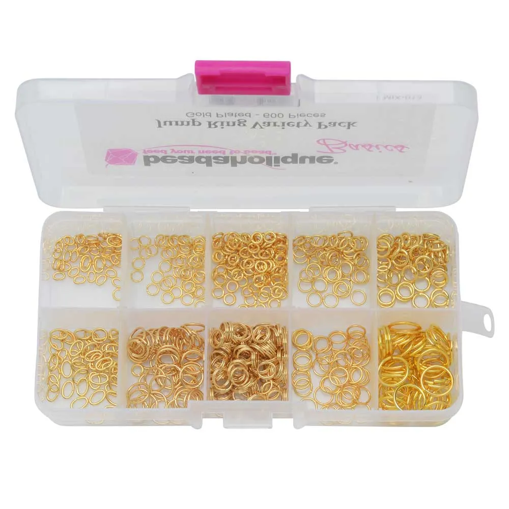 Beadaholique Basics, Jump Ring Variety Pack, Gold Plated (600 Pieces)