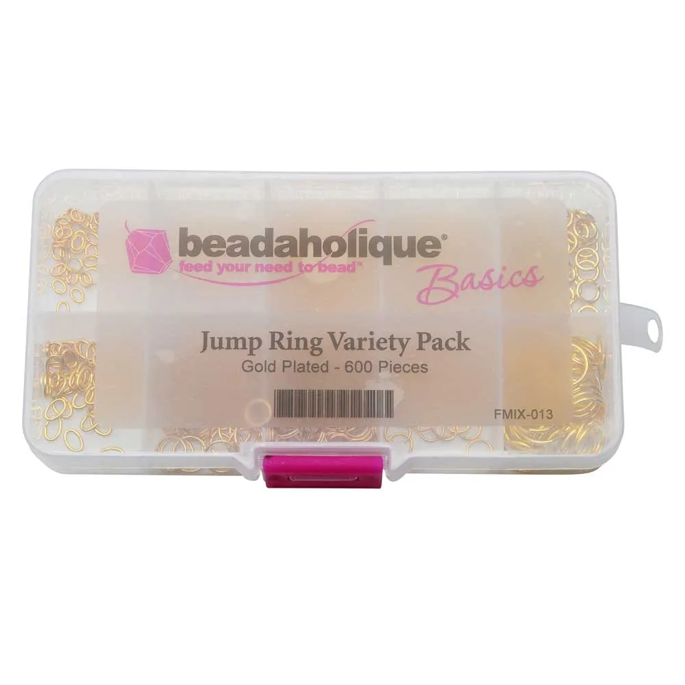 Beadaholique Basics, Jump Ring Variety Pack, Gold Plated (600 Pieces)