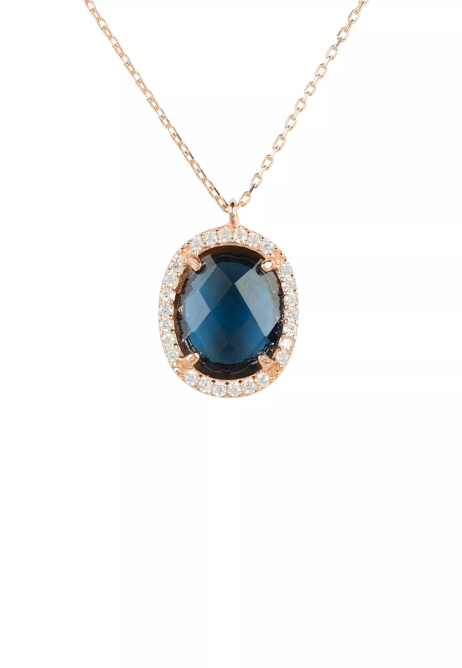 Beatrice Oval Gemstone Pendant Necklace Rose Gold Sapphire Hydro