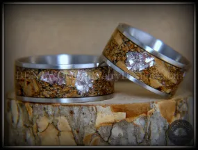 Bentwood Rings Set - Figured Brown Amtheyst Mediterranean Oak Burl on Surgical Steel Core