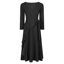 Black Long Sleeve Side Tie Wrap Dress