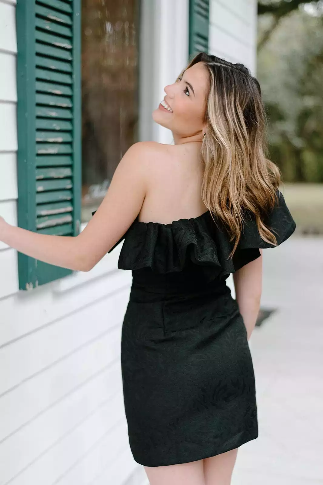 Black One Shoulder Ruffle Dress