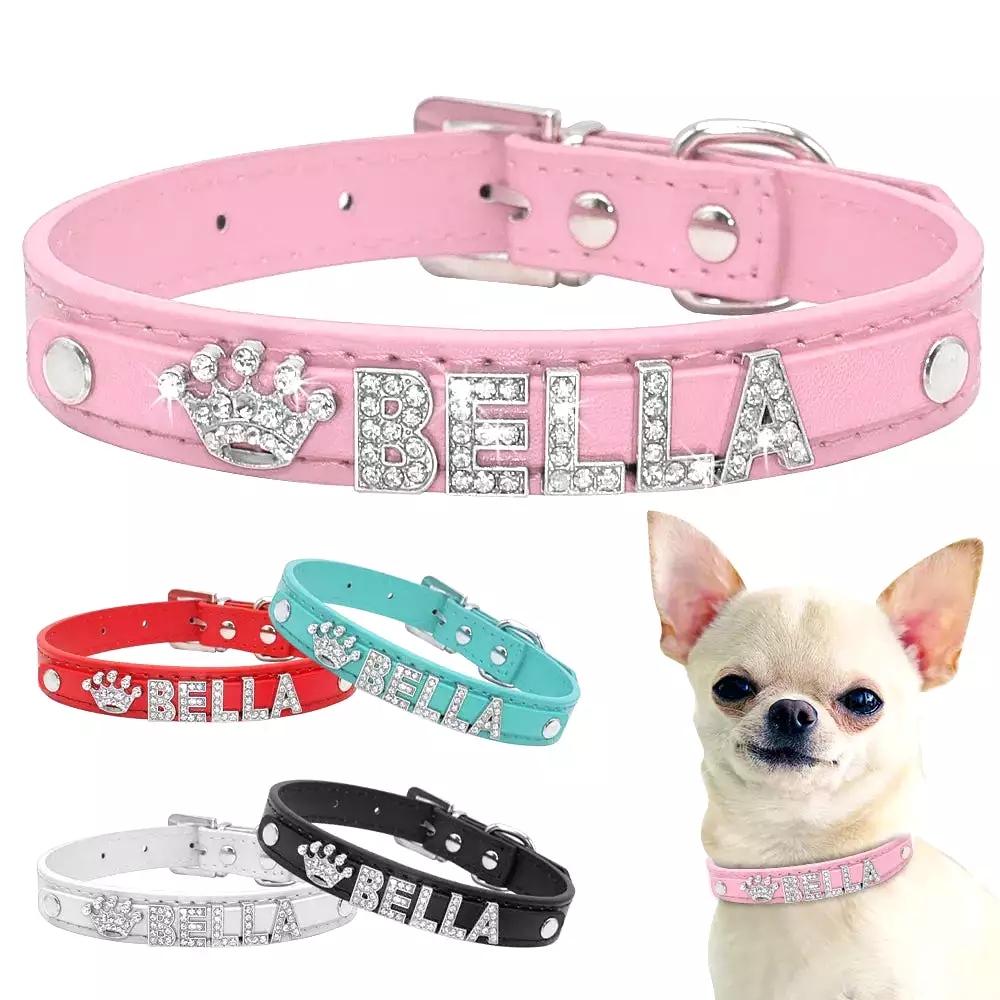 Bling Rhinestone Puppy Dog Collars Personalized Small Dogs Chihuahua Collar Custom Necklace Free Name Charms Pet Accessories