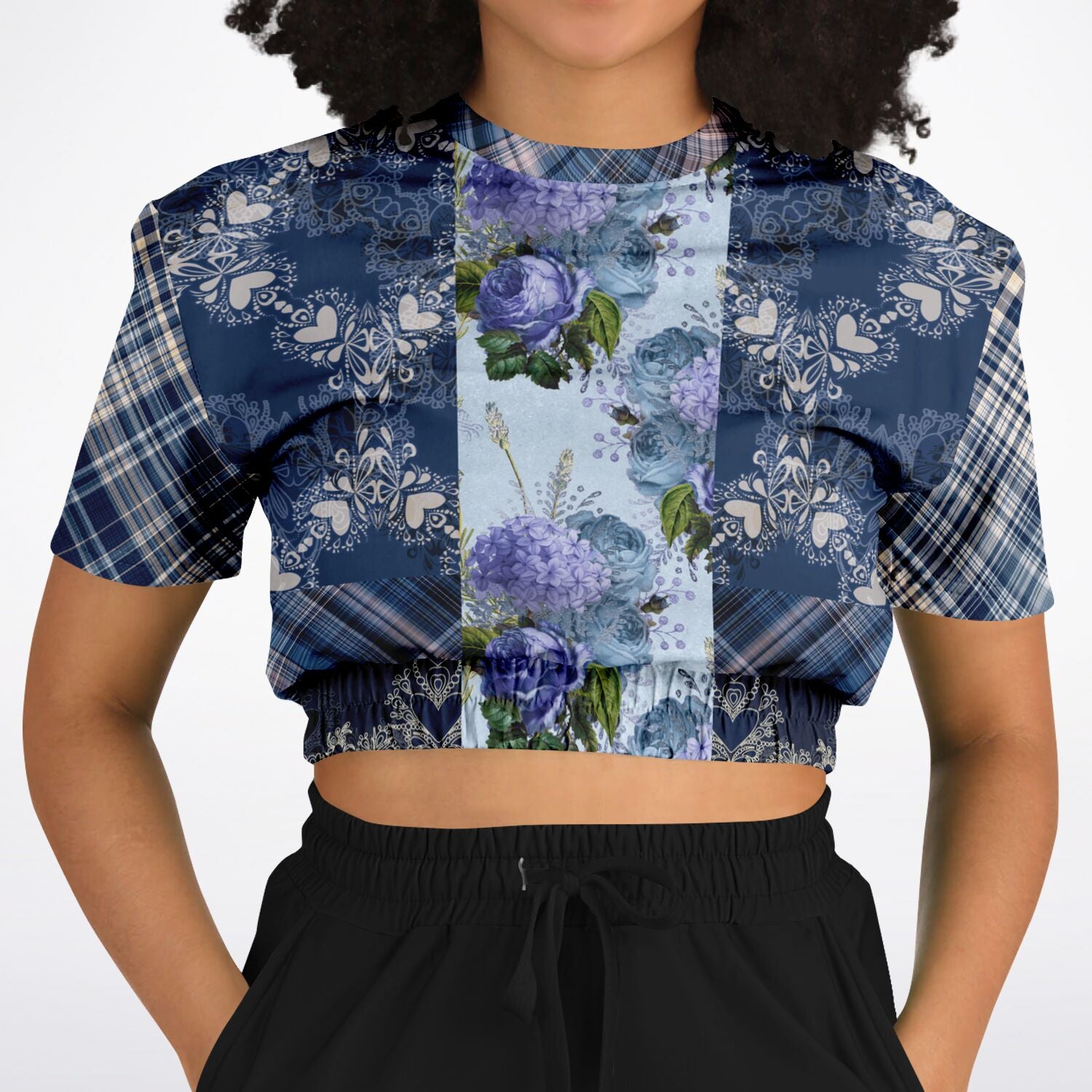 Blue Mystic Short Sleeve Cropped Eco-Poly Sweater