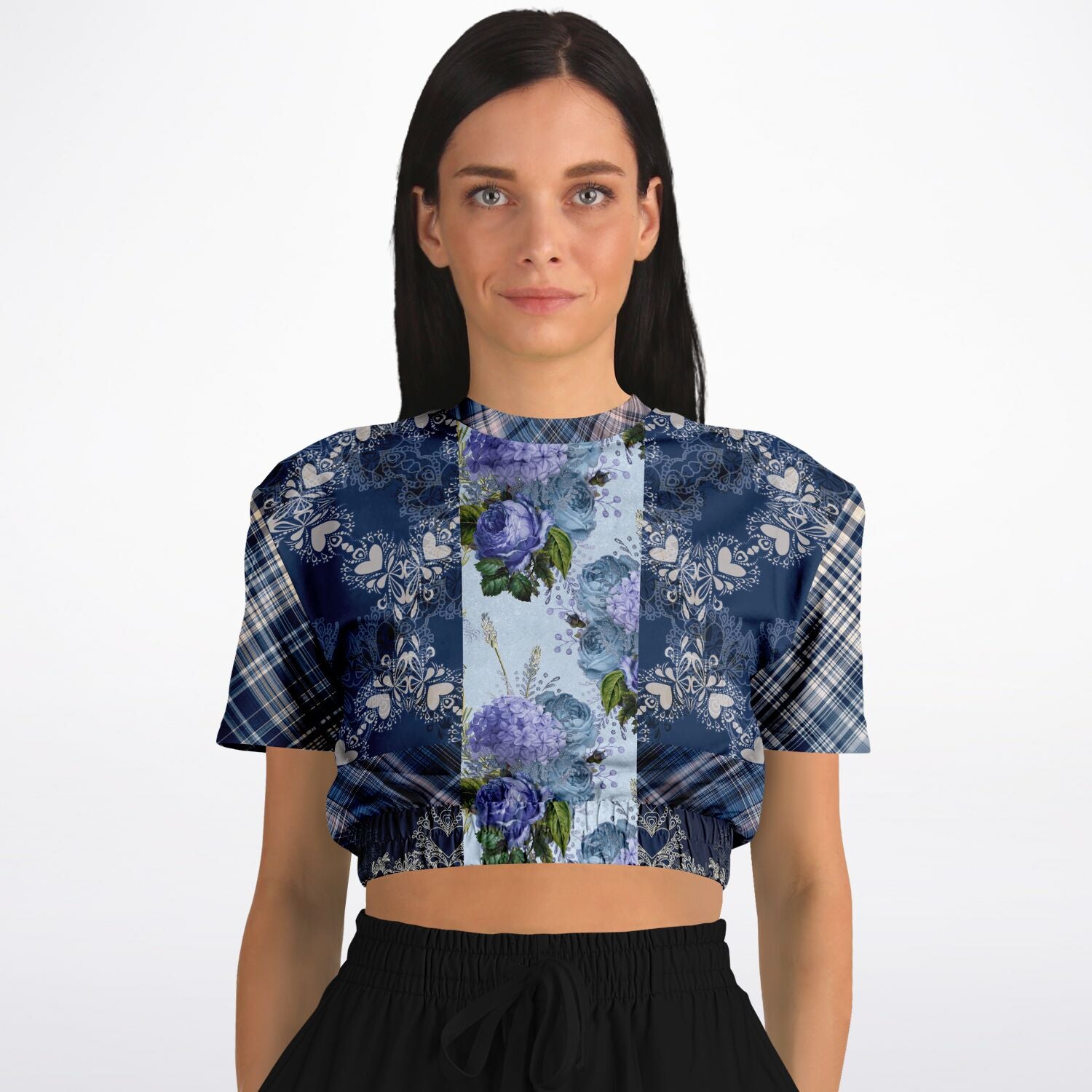 Blue Mystic Short Sleeve Cropped Eco-Poly Sweater