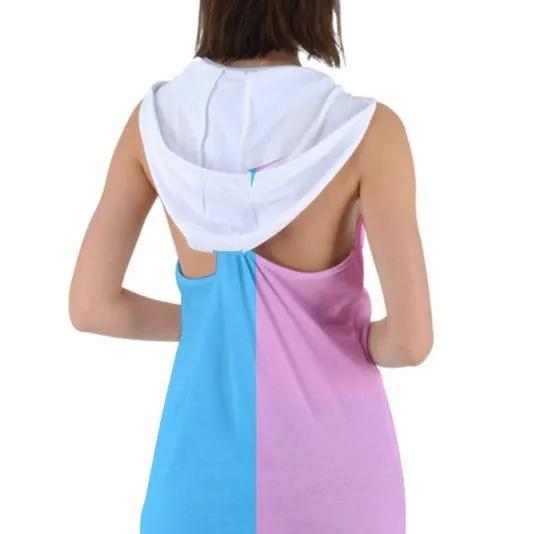 Blue Pink White Pride Harlequin Hooded Racer-Back Tank Dress