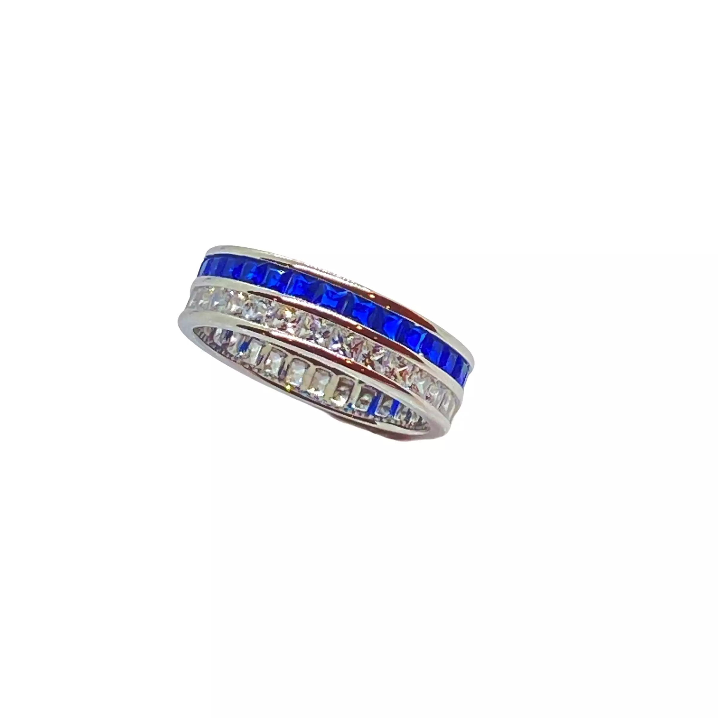 Blue Sapphire and White CZ Eternity Ring