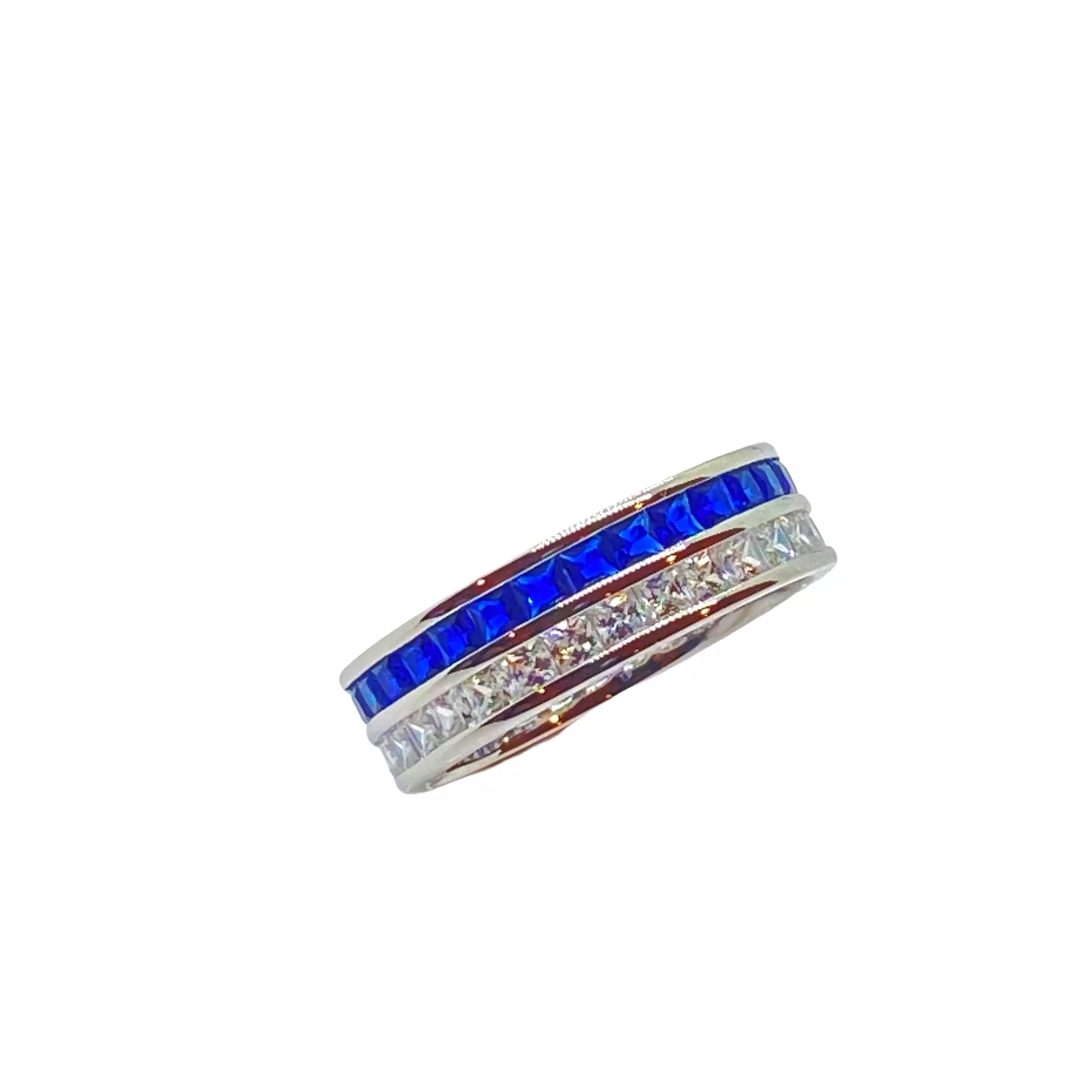 Blue Sapphire and White CZ Eternity Ring