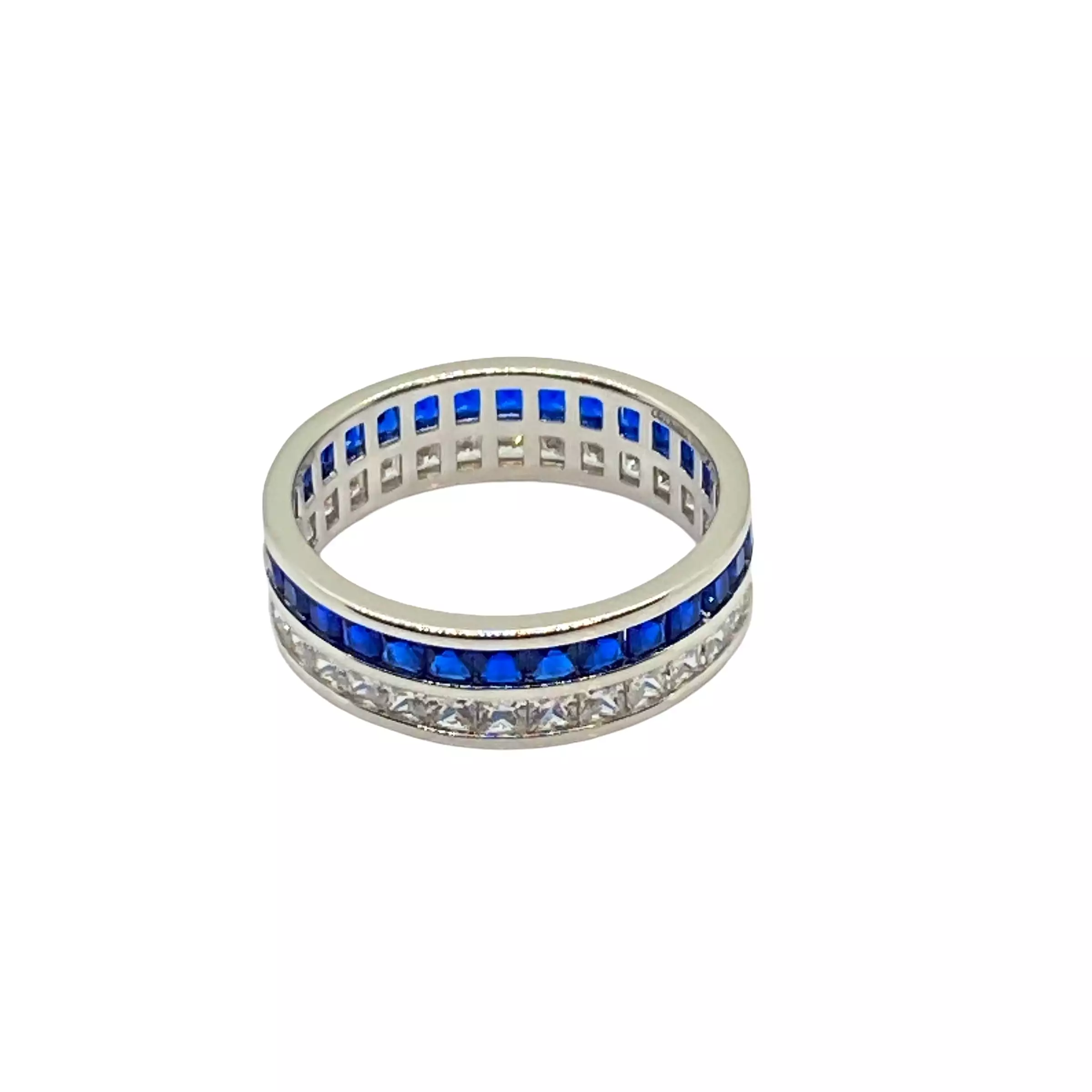 Blue Sapphire and White CZ Eternity Ring