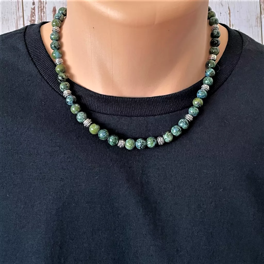 Blue Spar Jasper Mens Beaded Necklace