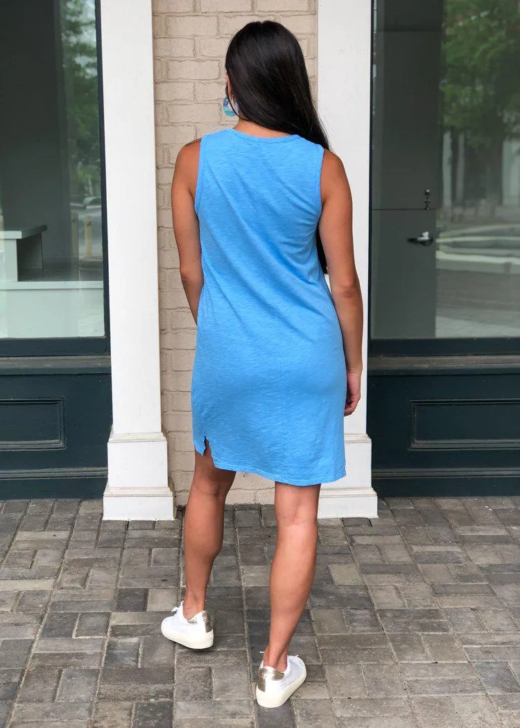 Bobi Scoop Neck Slub Cotton Tank Dress-Blue-***FINAL SALE***