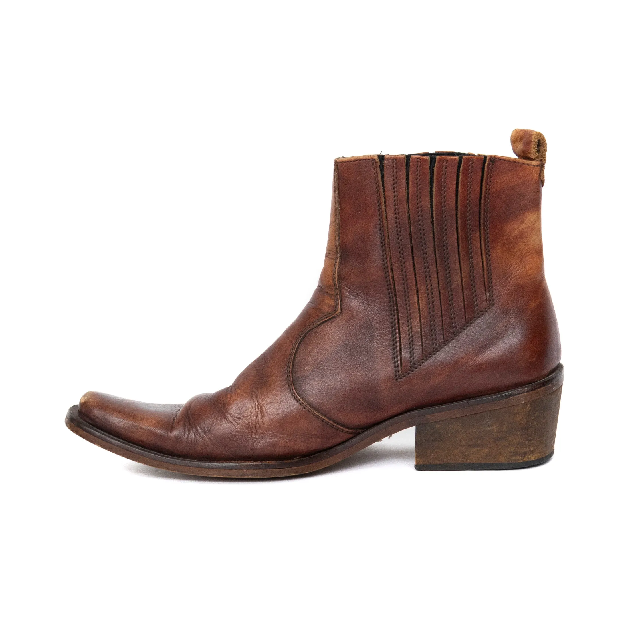 Brown Leather Calf Length Boots