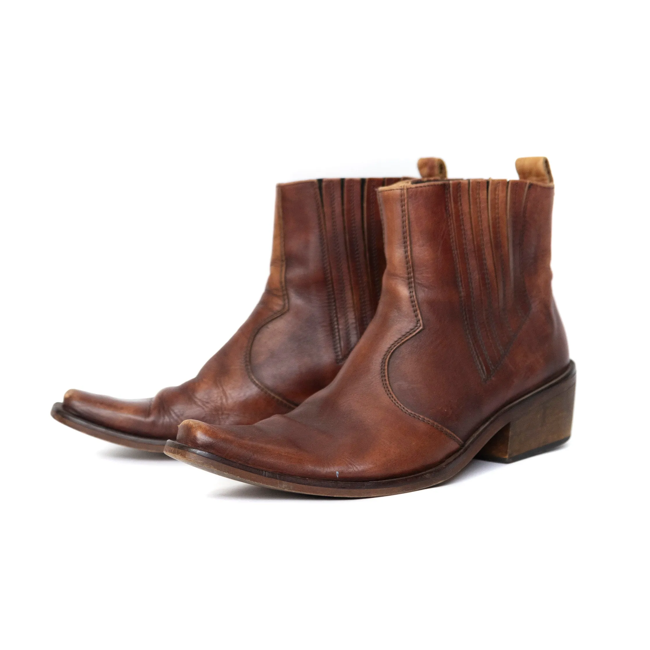 Brown Leather Calf Length Boots