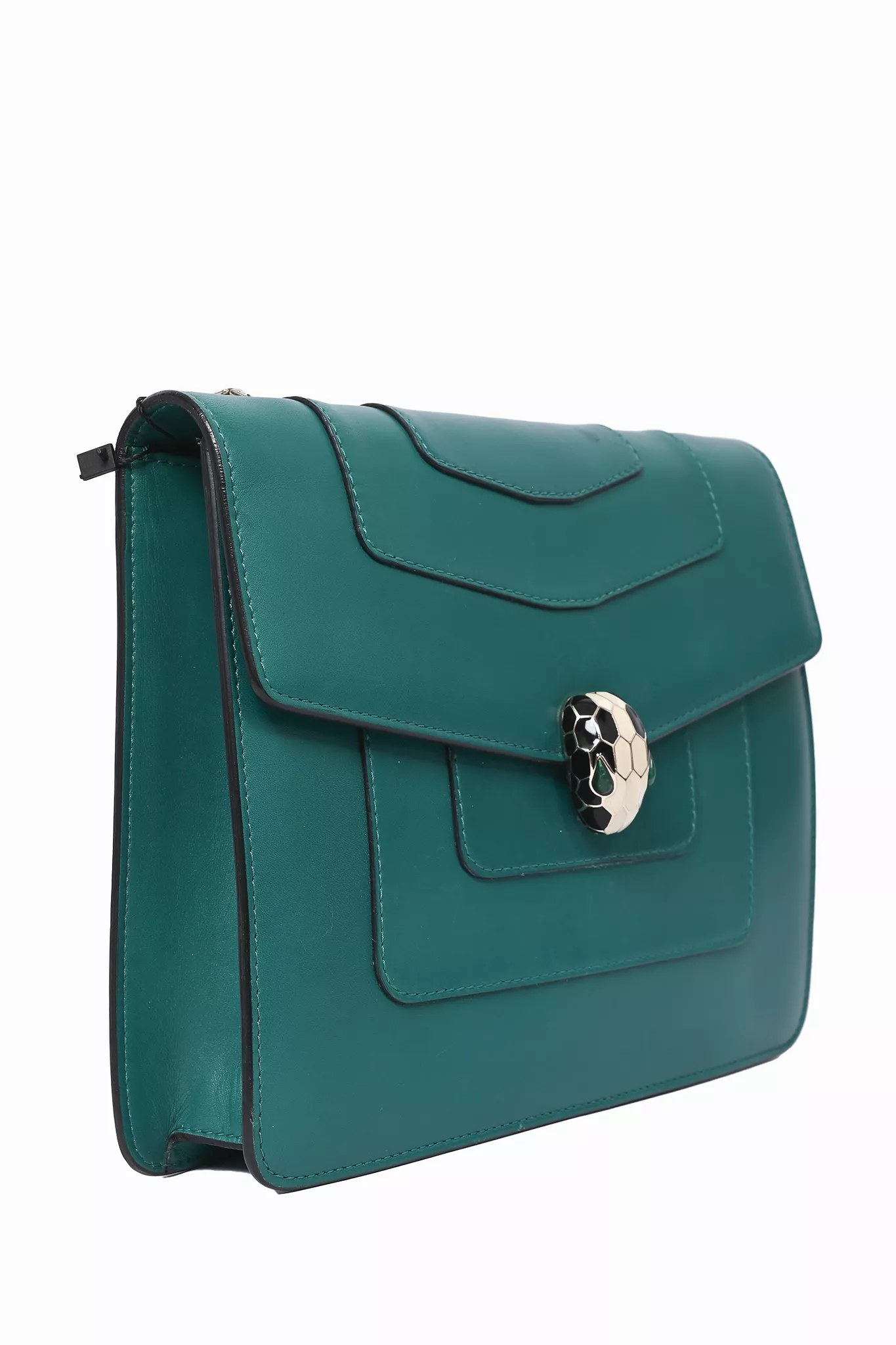 Bulgari Green Leather Medium Serpentine Forever Crossbody Bag