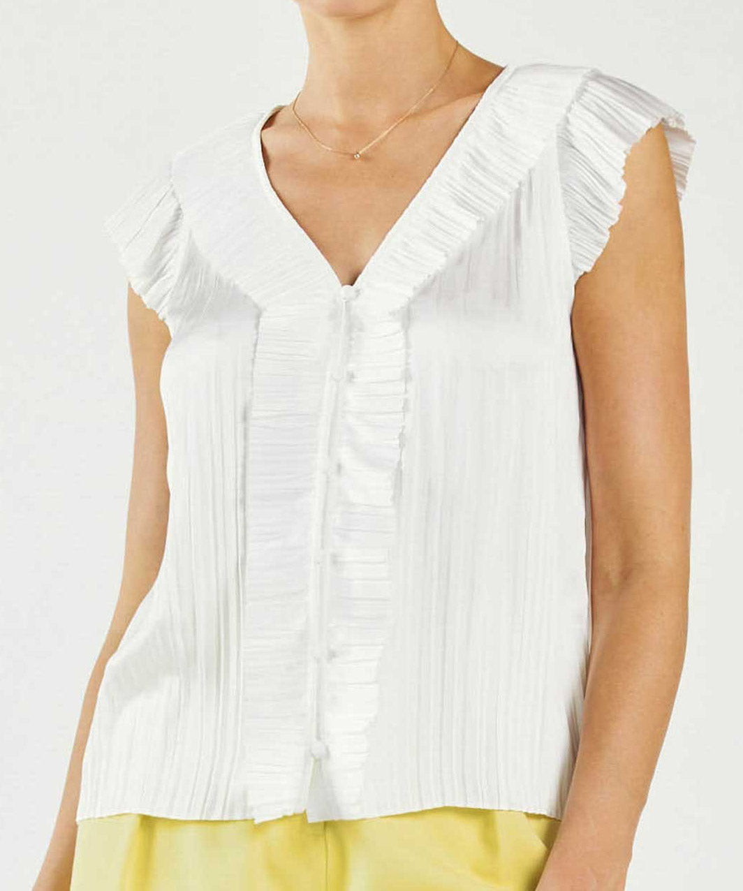 Button Front Pleated Blouse - White