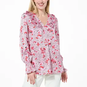      C Wonder Washed Satin Ruffle Front Blouse     