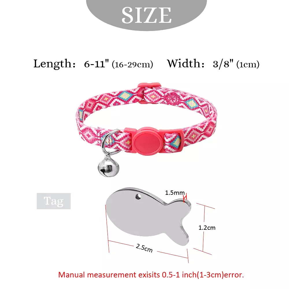 Cat Collar Personalized Quick Release Safety Kitten Collar Breakaway Necklace Customized Fish ID Tag Name With Bell