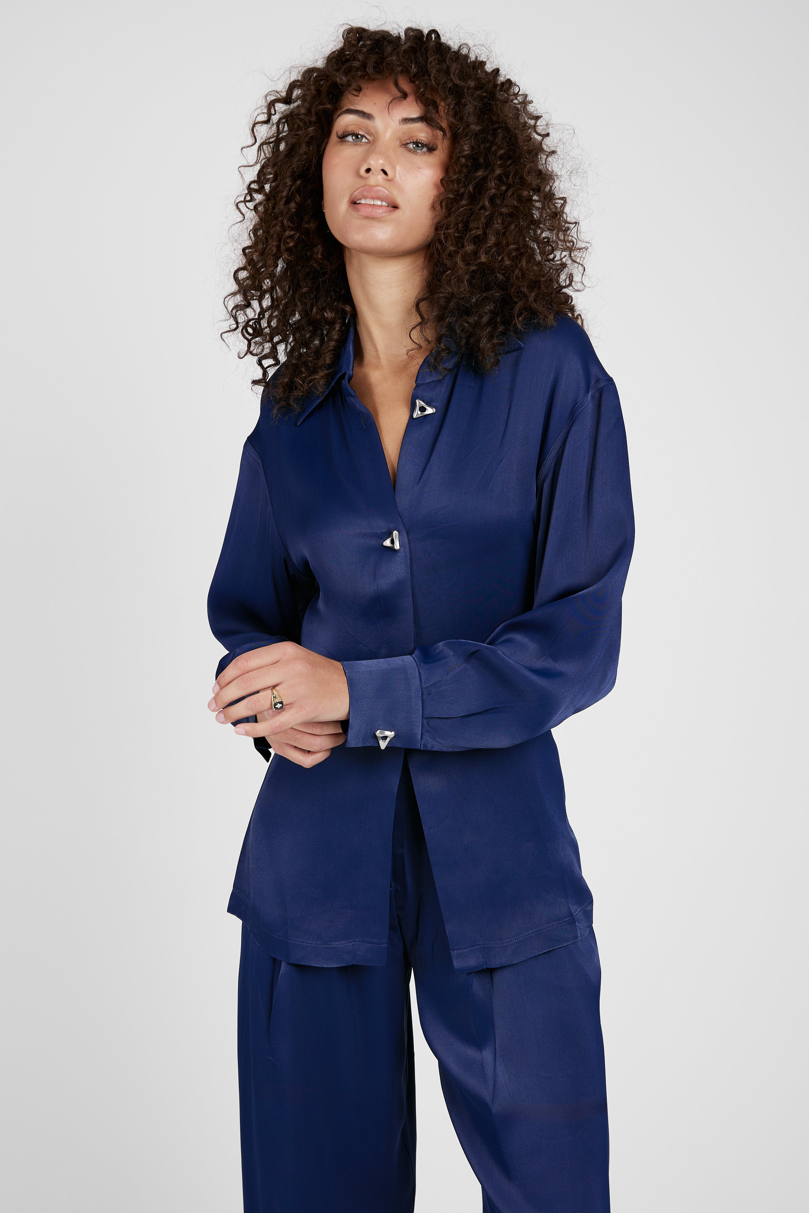 Chase Satin Blouse in Midnight Blue