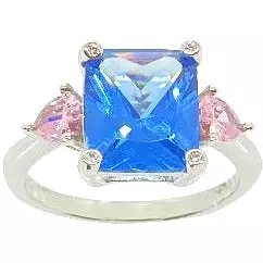 Classic Light Blue Sapphire With Pink Sapphire Side Stones