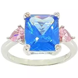 Classic Light Blue Sapphire With Pink Sapphire Side Stones