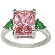 Classic Pink Sapphire With Green Emerald Side Stones