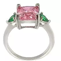 Classic Pink Sapphire With Green Emerald Side Stones