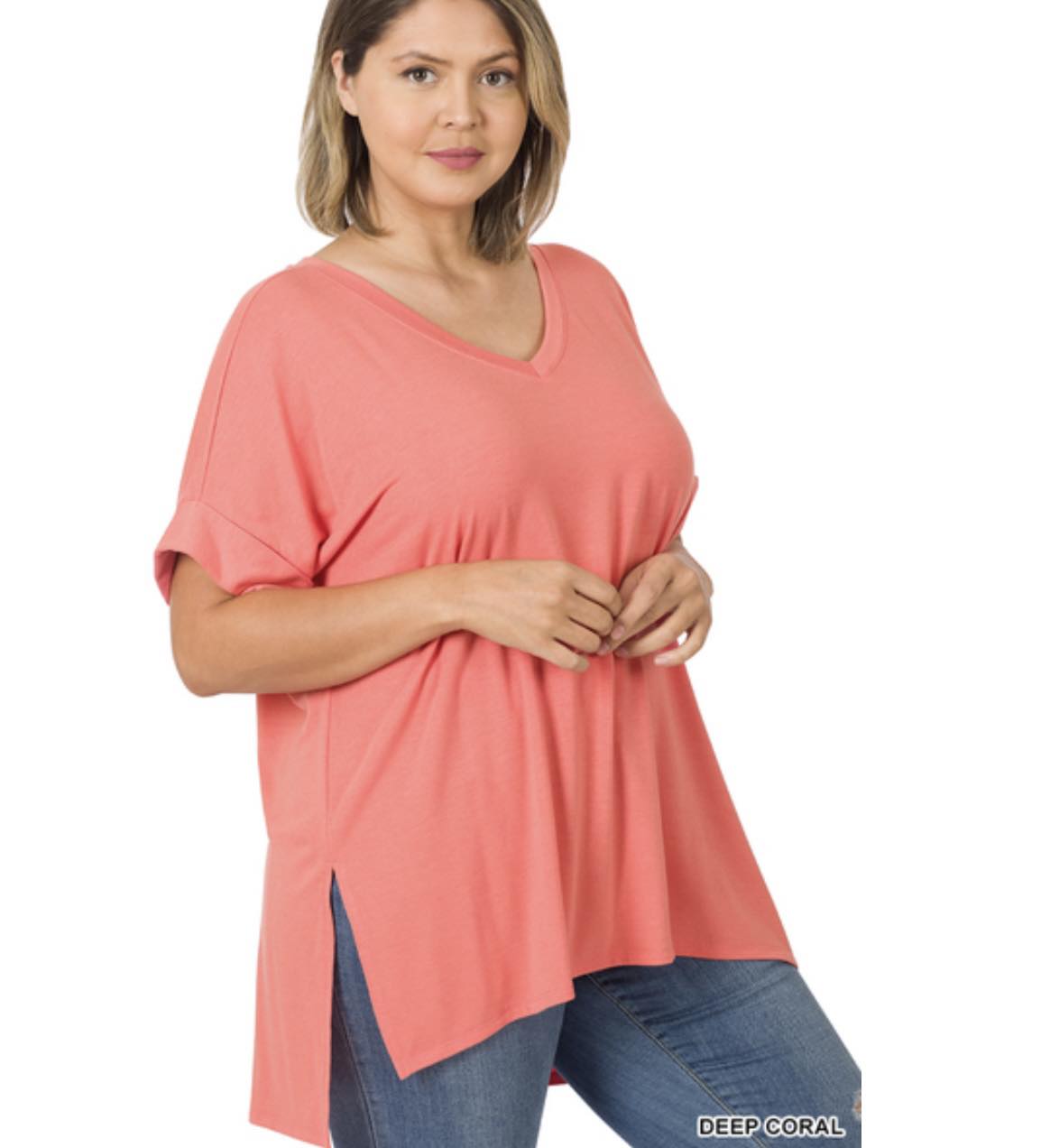 Coral Going with the Flow Tunic V-Neck Top