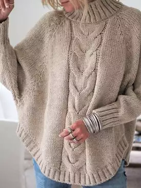 Cozy Turtleneck Cable Knit Sweater with Drop Shoulder