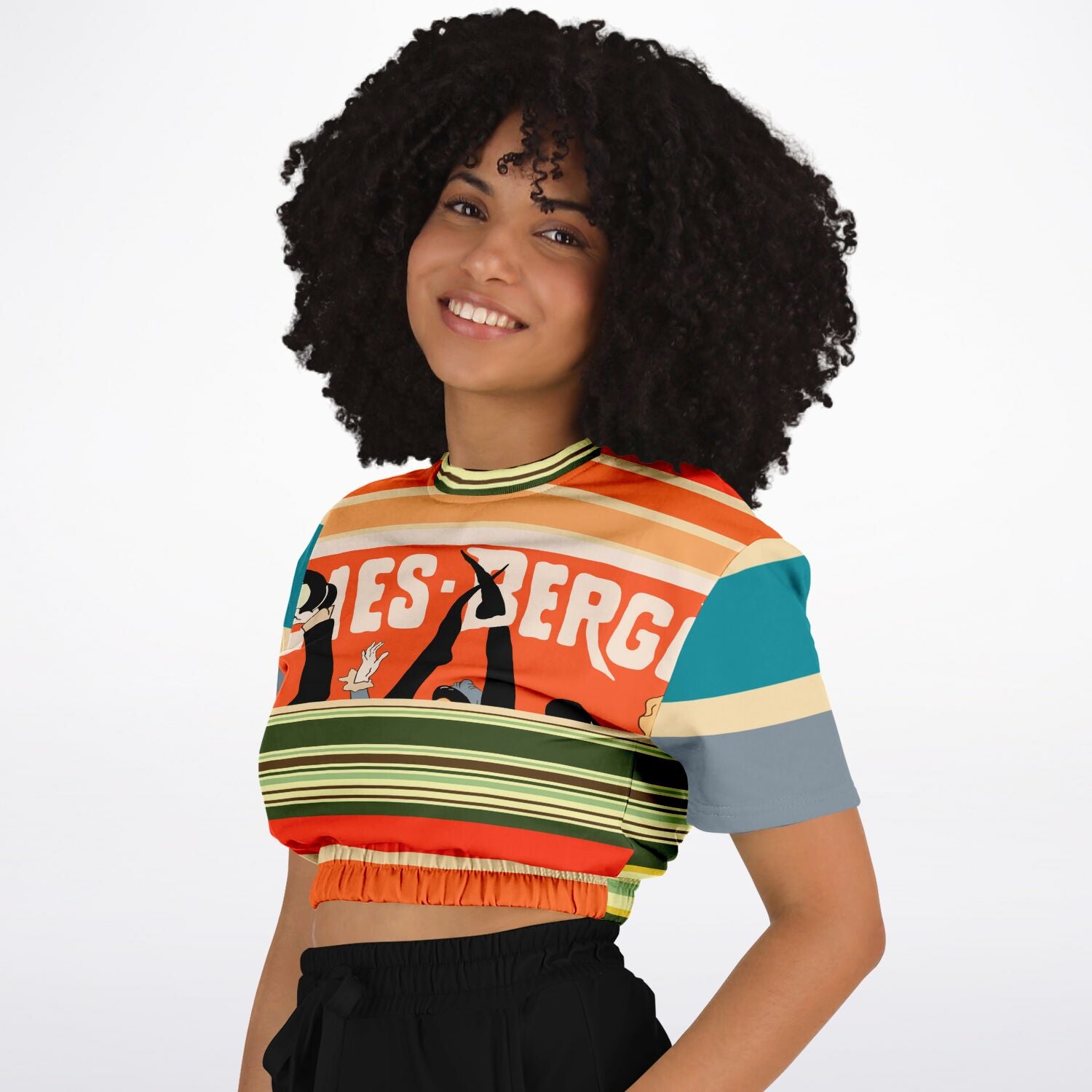 Dance Steps Rainbow Short Sleeve Cropped Eco-Poly Sweater