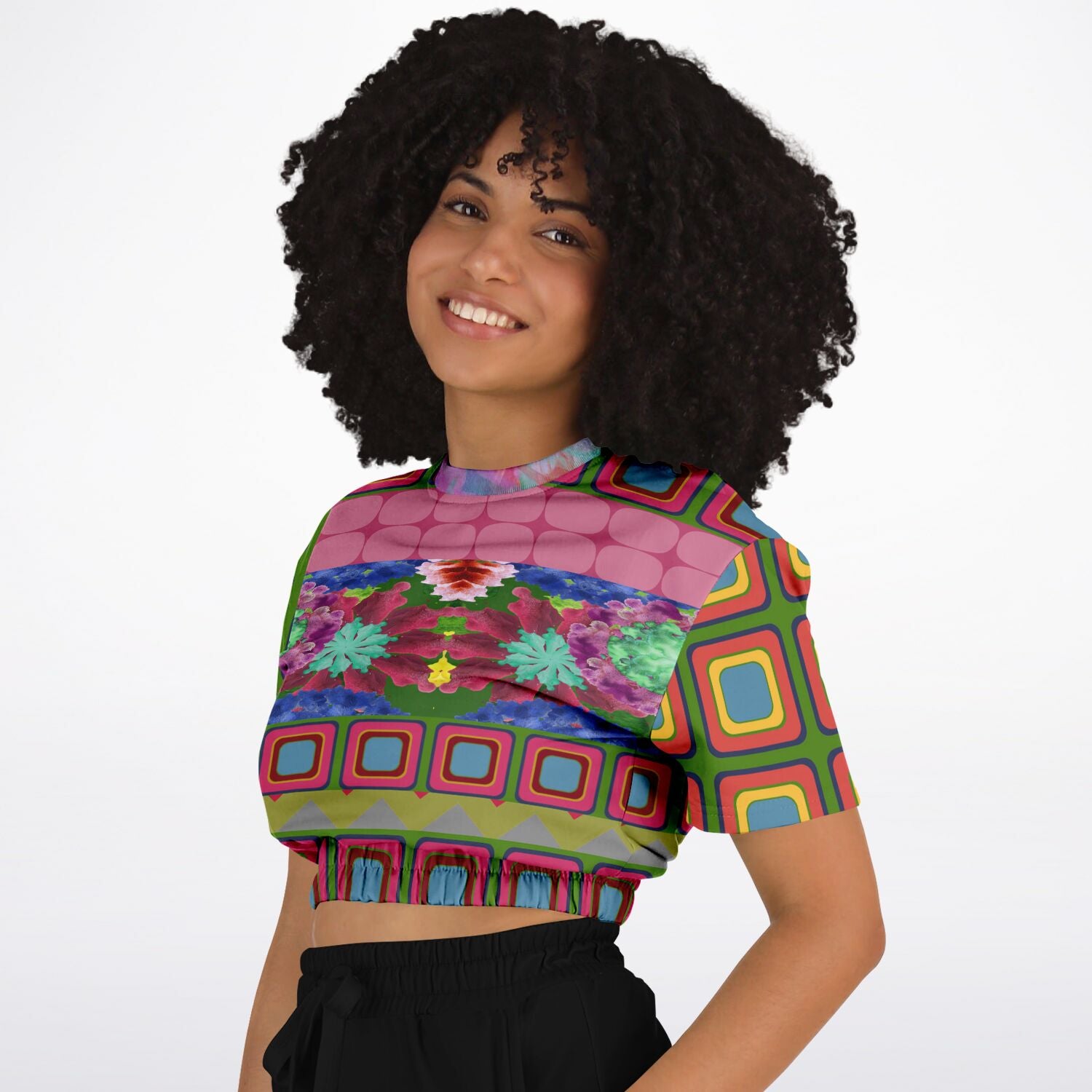 Dayglo Me Short Sleeve Cropped Eco-Poly Sweater