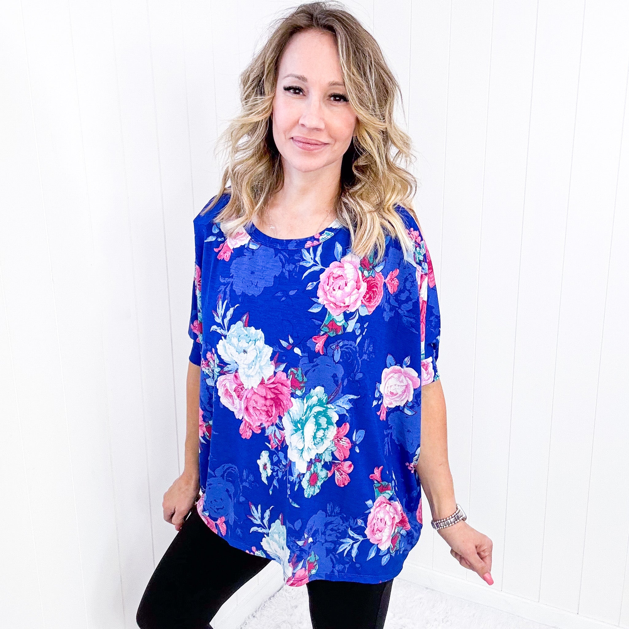 Dear Scarlett Essential Blouse in Royal and Pink Floral